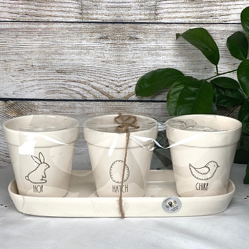 NWT Rae Dunn by Magenta Set of 3 Easter Flowers Pots - Picture 1 of 8